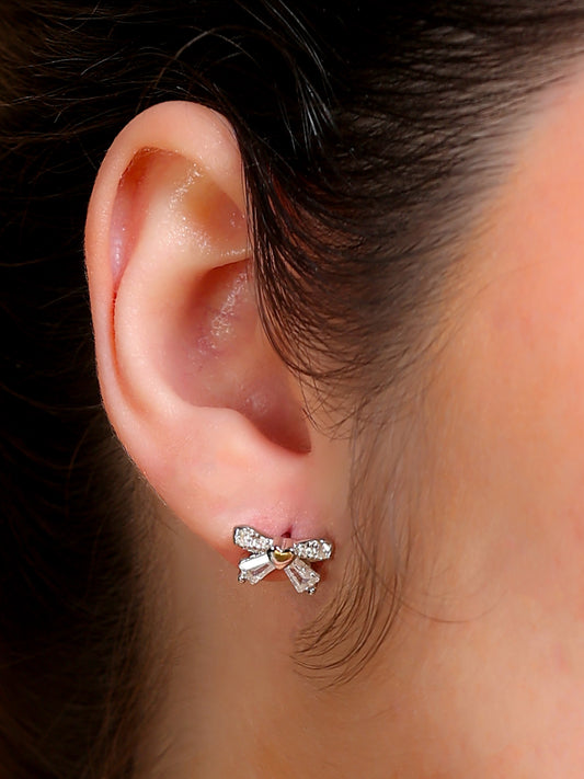 Crystal Bow Heart Stud Earrings