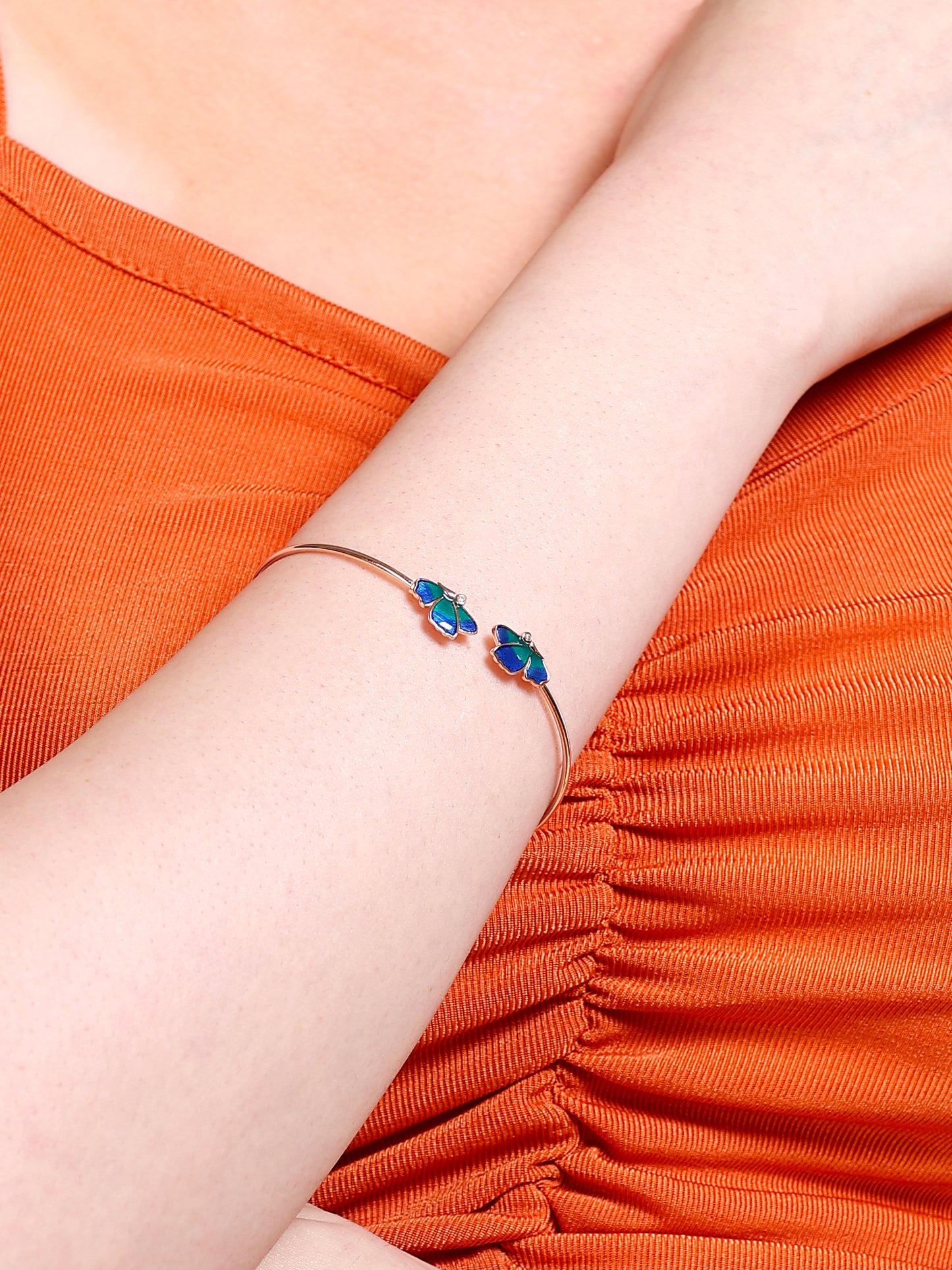 Enamel Butterfly Open Cuff Bracelet